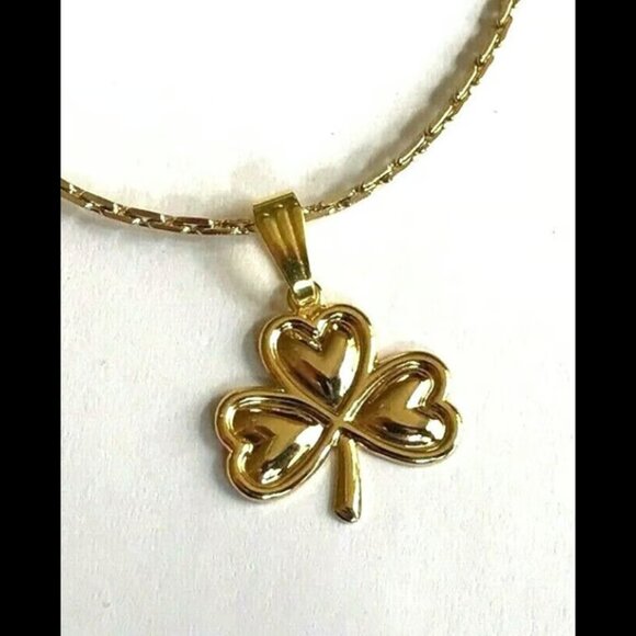 Irish Shamrock Necklace 24" X-Long Celtic St Patricks Day Gold Plated Pendant - Picture 2 of 8